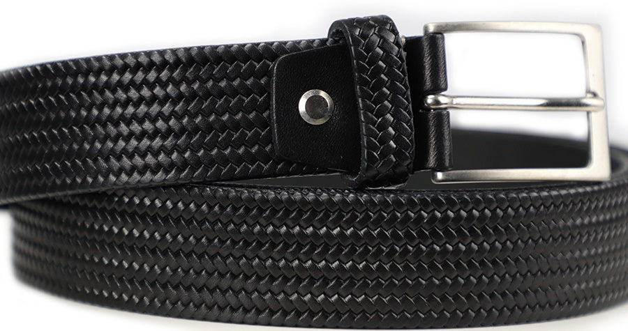 Zig Zag Weave Belt - Black - Men's Black Italian Leather Belt. 100% made in Italy - World Chic