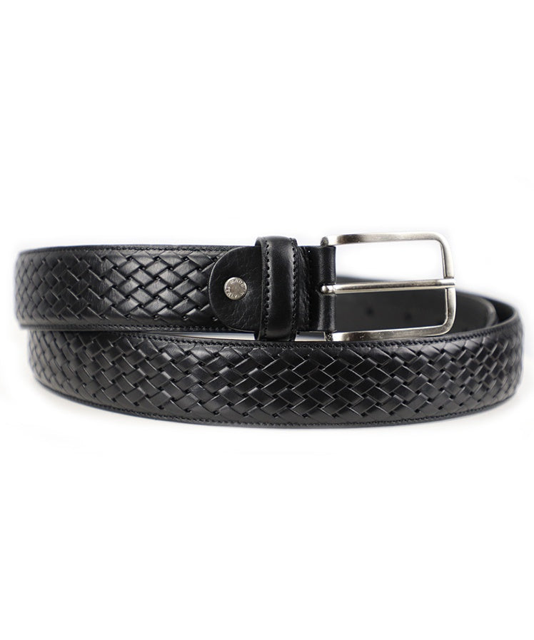 Zig Zag Weave Belt - Black - Men's Black Italian Leather Belt. 100% made in Italy - World Chic