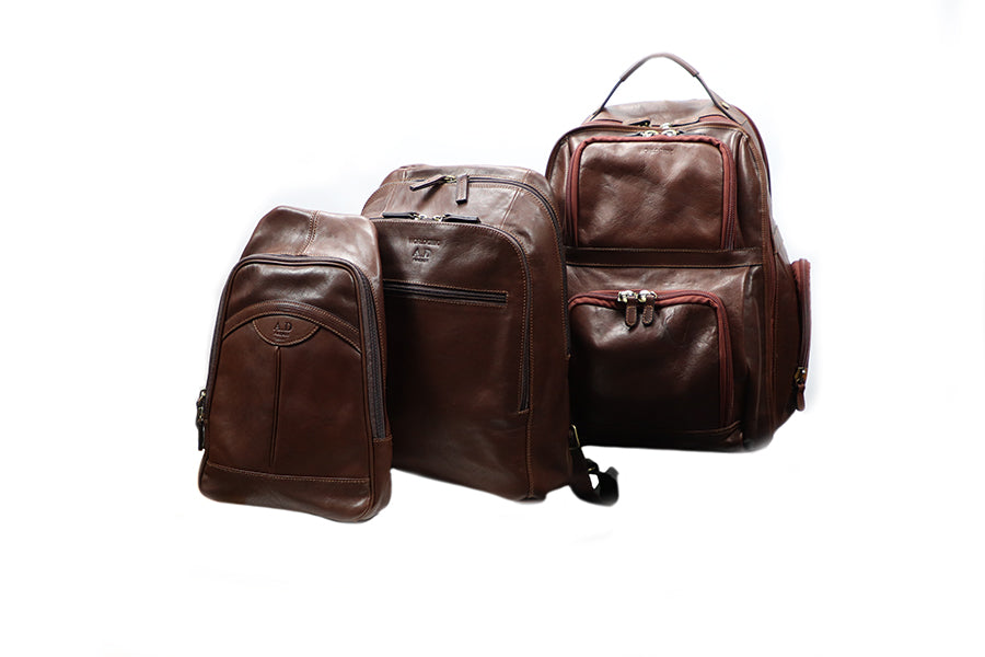Brown Italian Leather Sling Bag Backpack. 100% made in Italy - World Chic