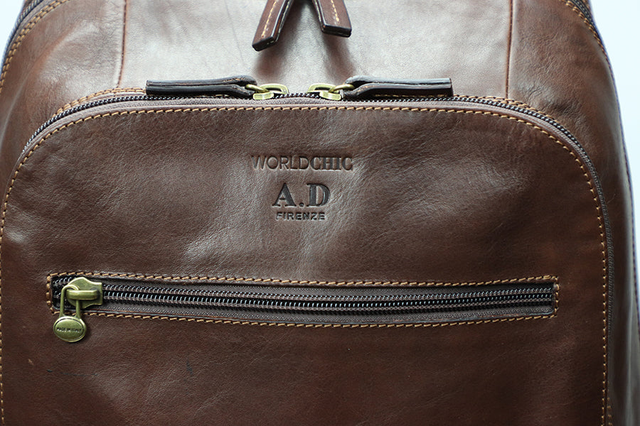 Brown Italian Leather Backpack. 100% made in Italy - World Chic