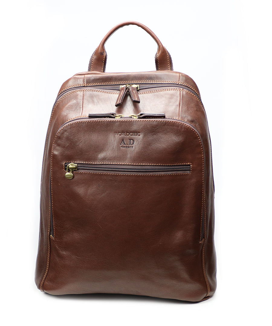 Brown Italian Leather Backpack. 100% made in Italy - World Chic