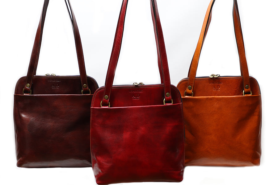 Burgundy, Red, Natural Italian Leather Backpack and Handbag. 100% made in Italy - World Chic
