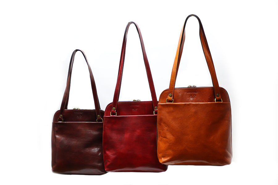 Burgundy, Red, Natural Italian Leather Backpack and Handbag. 100% made in Italy - World Chic