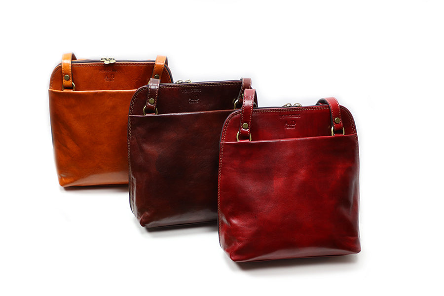 Burgundy, Red, Tan Italian Leather Backpack and Handbag. 100% made in Italy - World Chic