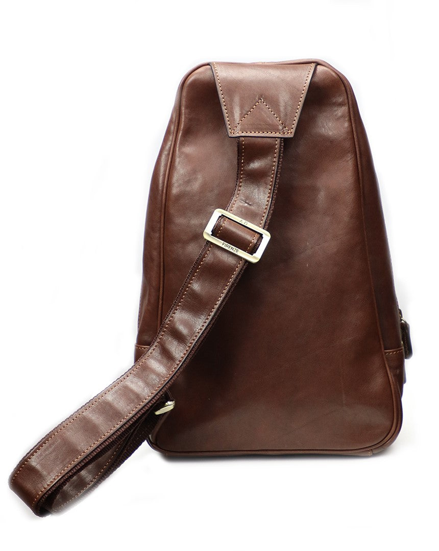 Brown Italian Leather Sling Bag Backpack. 100% made in Italy - World Chic
