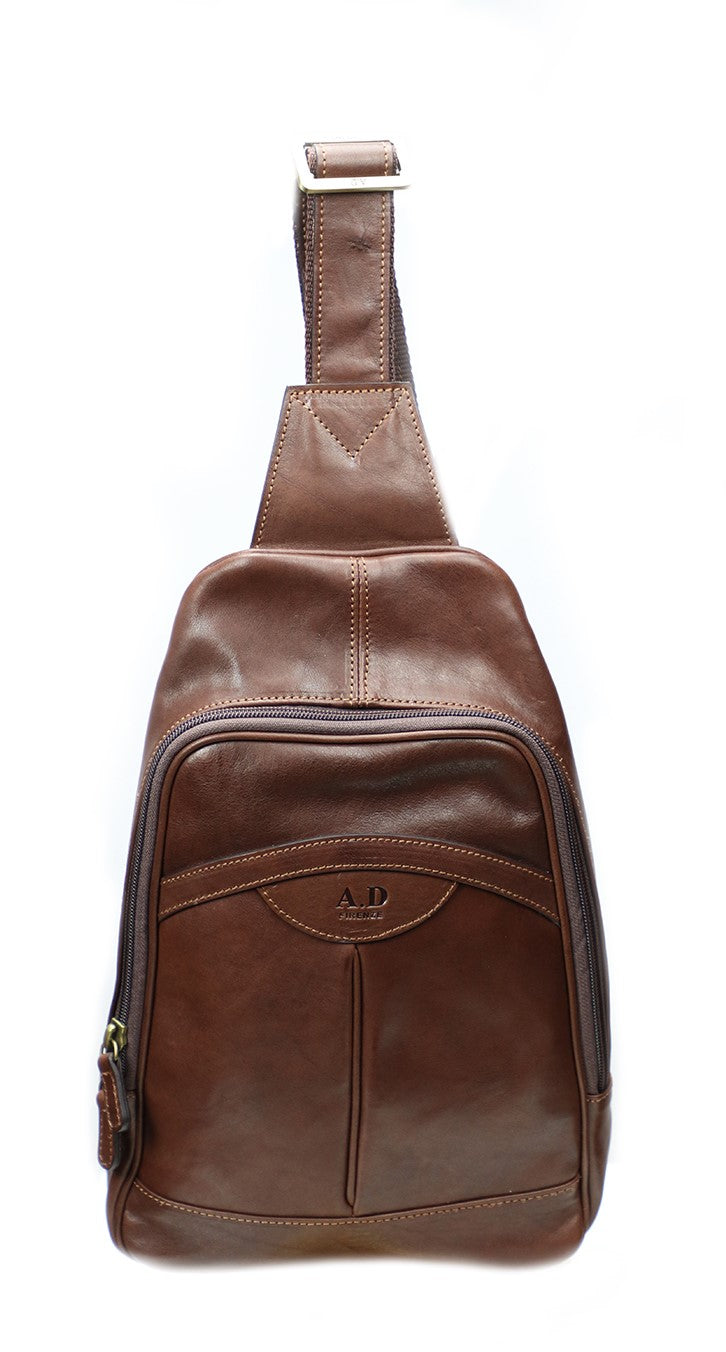 Brown Italian Leather Sling Bag Backpack. 100% made in Italy - World Chic