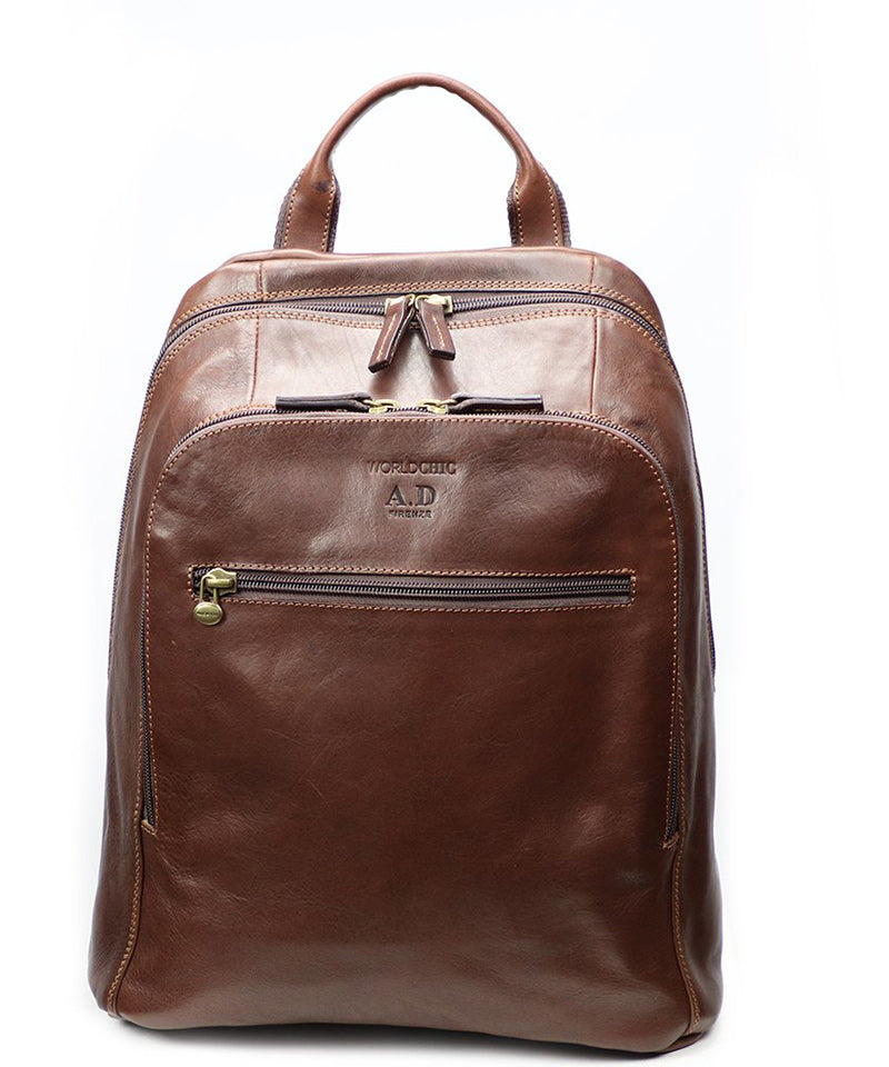 Brown Italian Leather Backpack. 100% made in Italy - World Chic