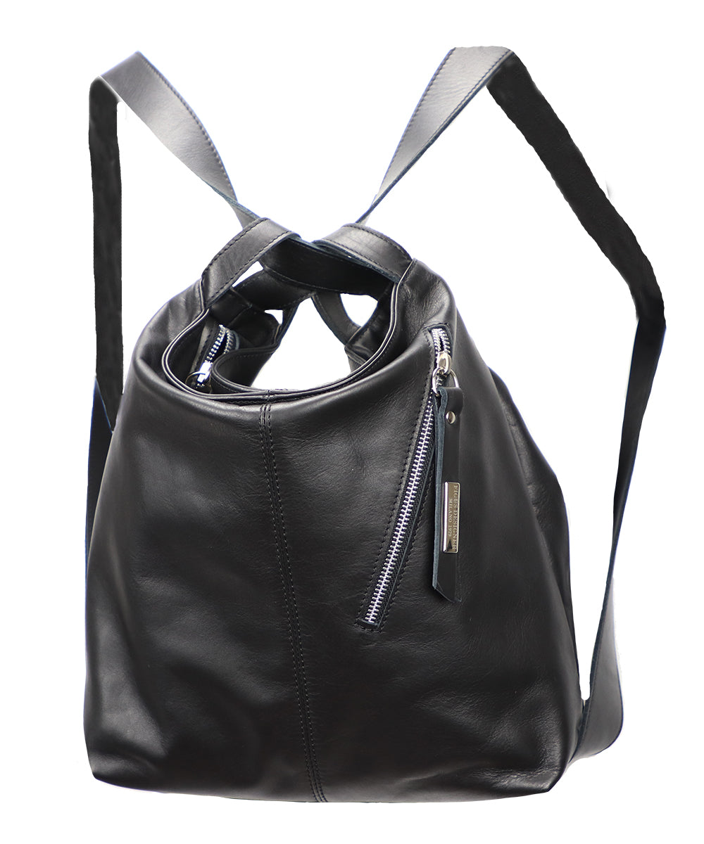 Black Italian Leather Handbag and Backpack - Made in Italy - Figus Designer - World Chic