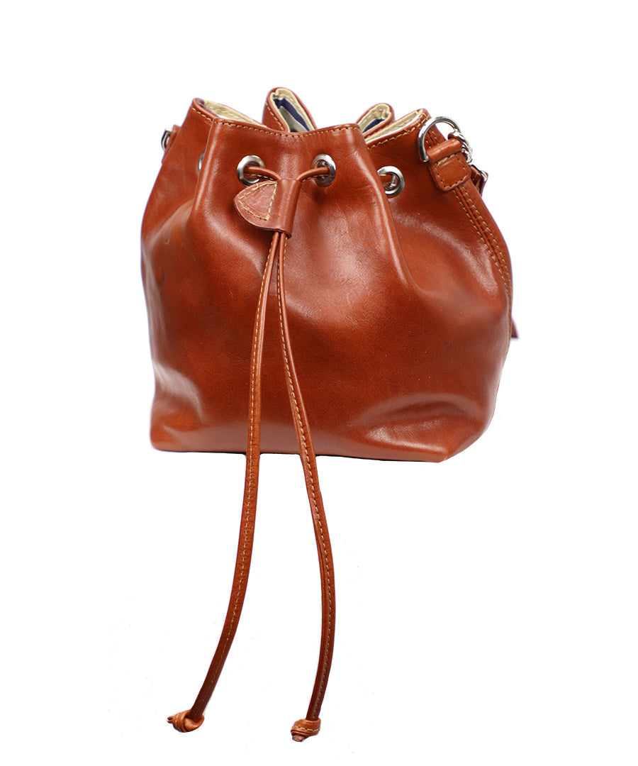 Women's Brown Italian Leather Crossbody Bucket Bag - Made in Italy - Figues Designer - World Chic