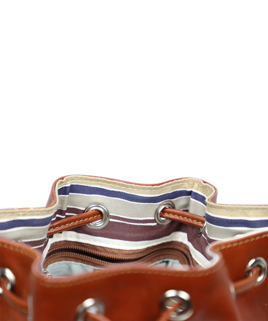Women's Brown Italian Leather Crossbody Bucket Bag - Made in Italy - Figues Designer - World Chic