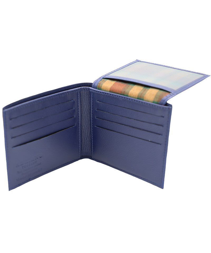 Men's Blue Italian Leather Wallet. 11 Card Slots. 100% made in Italy - World Chic