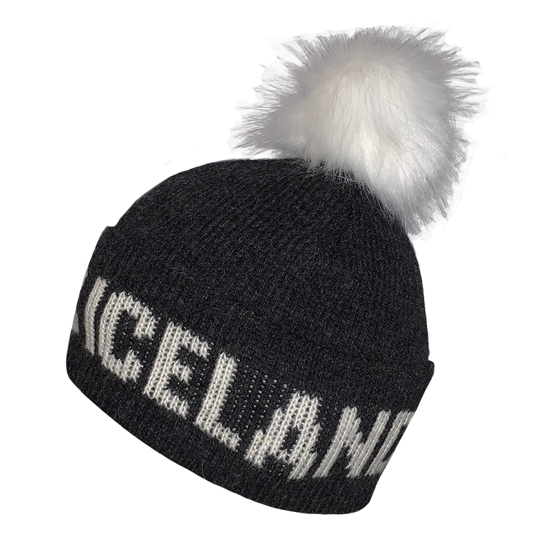Black and White World Chic x Iceland - Men and Women's Icelandic Wool Exclusive Beanie with a Pom - 100% Made in Iceland - World Chic