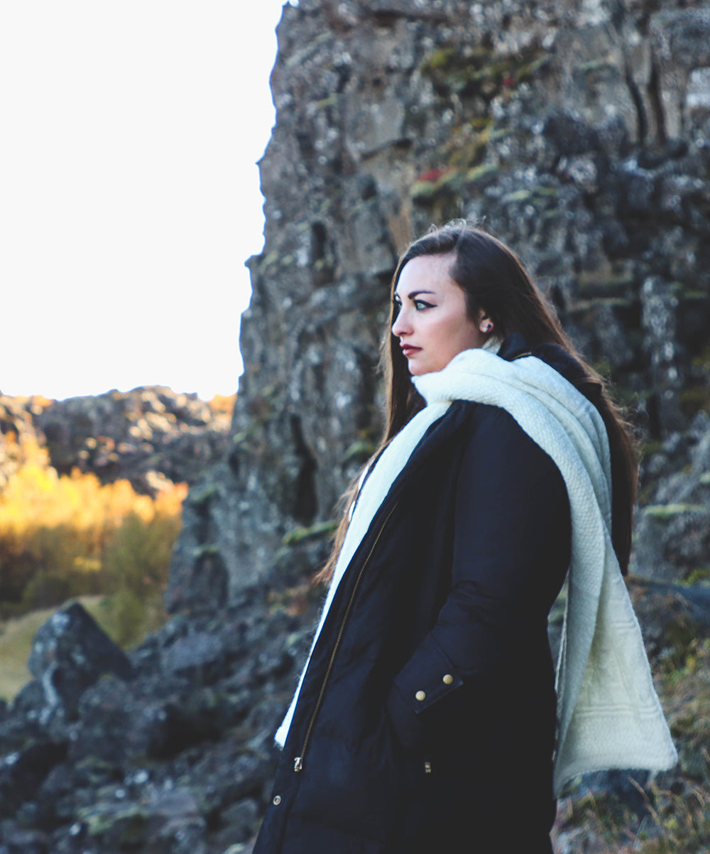 White Blanket Scarf - Men and Women's Icelandic Wool Scarf - 100% Made in Iceland - World Chic
