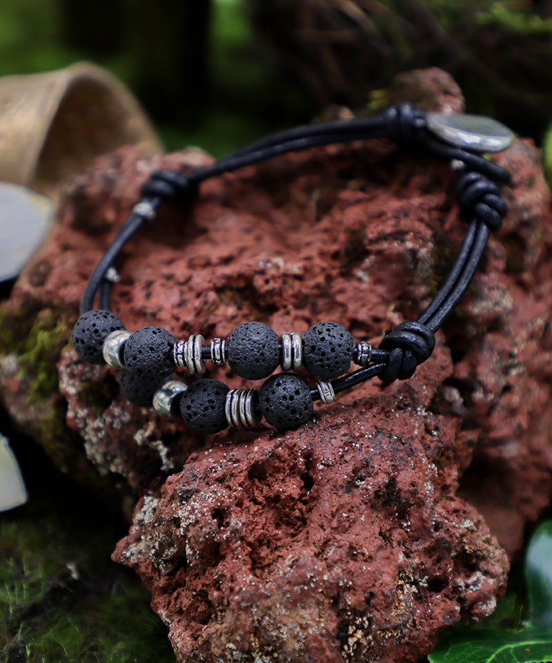 Leather and Lava Rock Bracelet - Iceland Lava Rock Jewelry – 100% Made in Iceland – World Chic