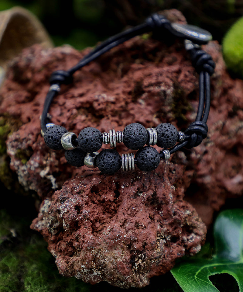 Leather and Lava Rock Bracelet - Iceland Lava Rock Jewelry – 100% Made in Iceland – World Chic