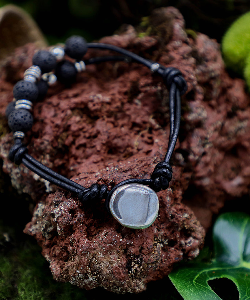 Leather and Lava Rock Bracelet - Iceland Lava Rock Jewelry – 100% Made in Iceland – World Chic