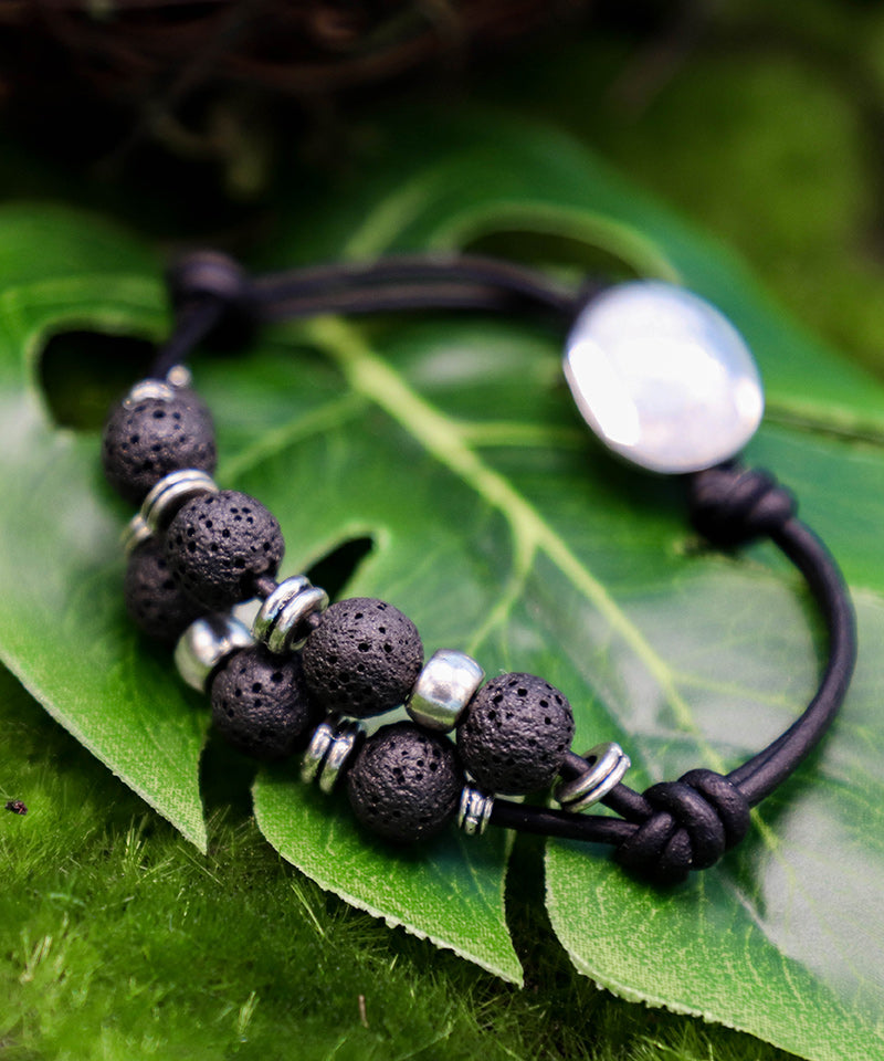 Leather and Lava Rock Bracelet - Iceland Lava Rock Jewelry – 100% Made in Iceland – World Chic