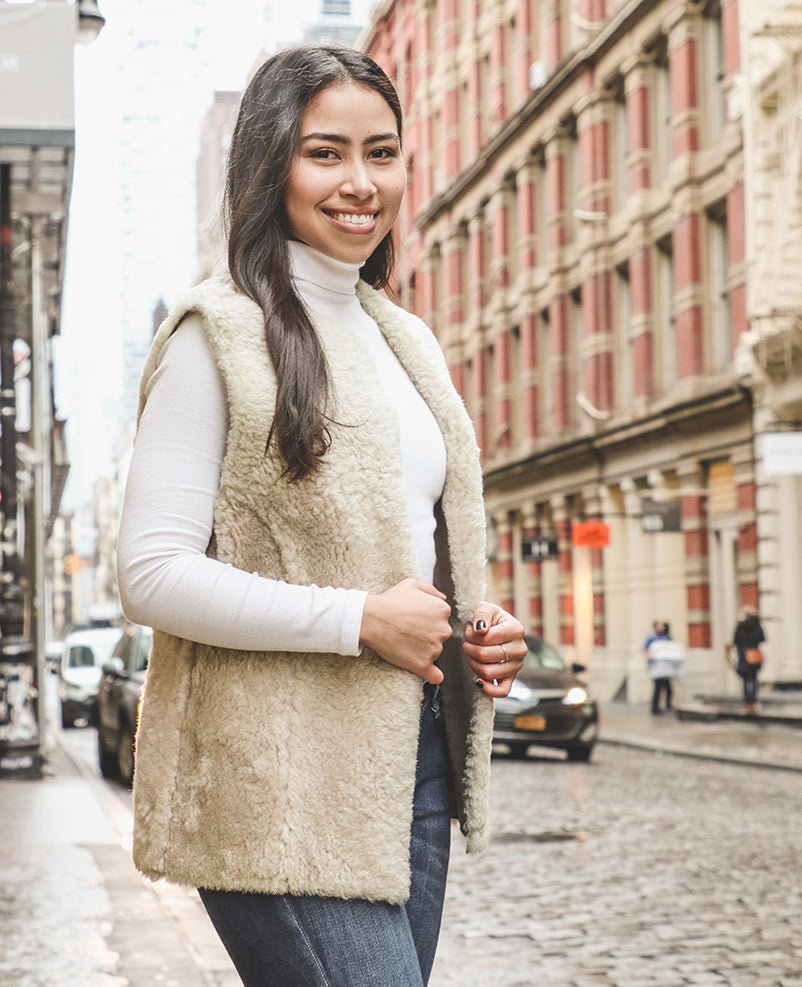 Shearling Vest - Beige Women's Icelandic Wool Fur Vest Reversible - 100% Made in Iceland - World Chic