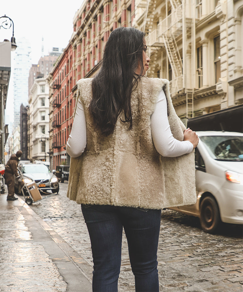 Shearling Vest - Beige Women's Icelandic Wool Fur Vest Reversible - 100% Made in Iceland - World Chic