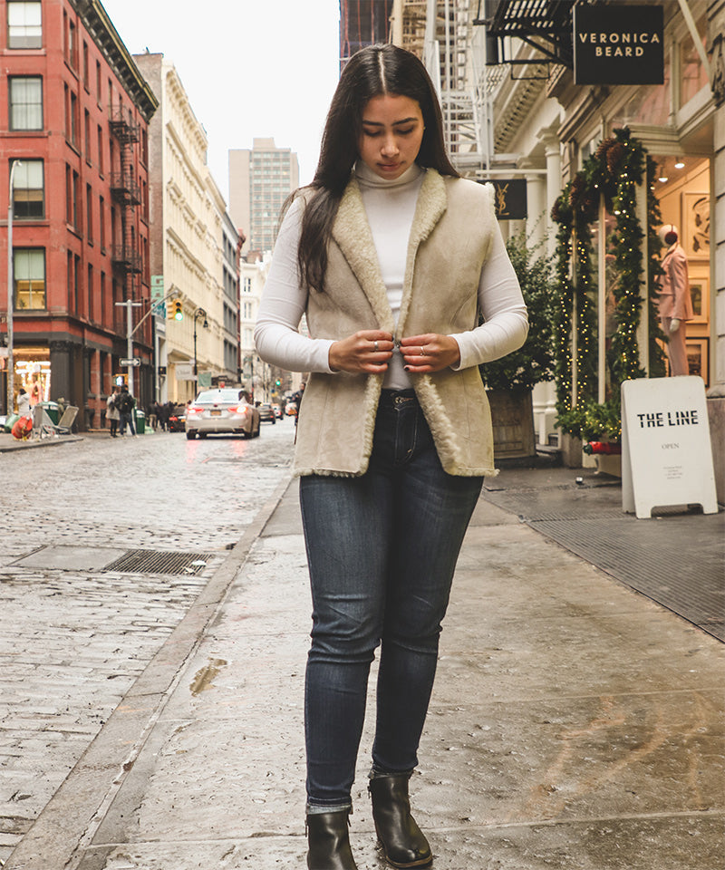 Shearling Vest - Beige Women's Icelandic Wool Fur Vest Reversible - 100% Made in Iceland - World Chic
