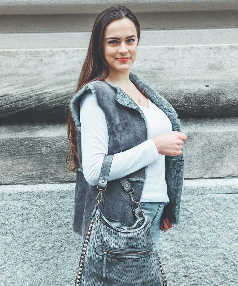 Shearling Vest - Gray Women's Icelandic Wool Fur Vest Reversible - 100% Made in Iceland - World Chic