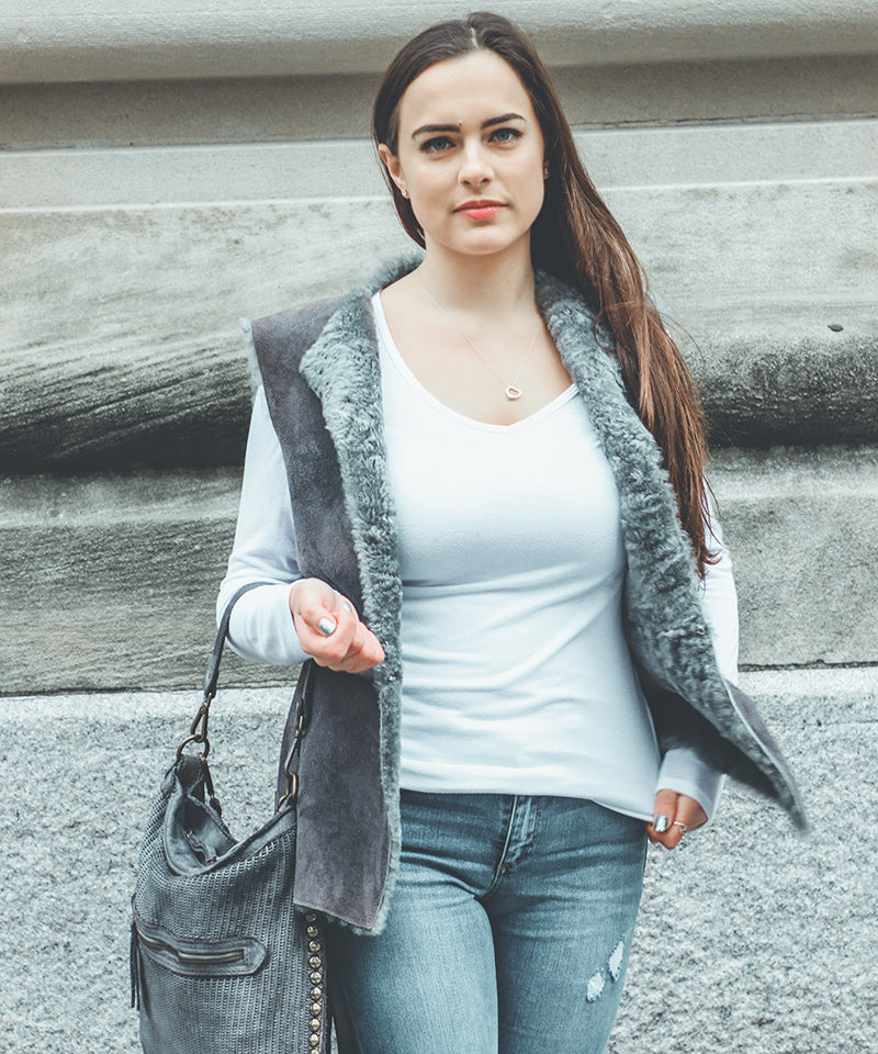 Shearling Vest - Gray Women's Icelandic Wool Fur Vest Reversible - 100% Made in Iceland - World Chic