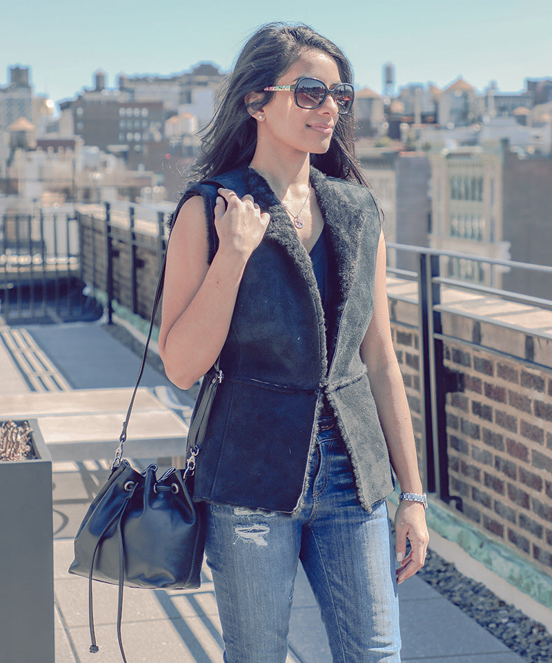 Black Icelandic Fur Vest Women's Icelandic Wool Fur Vest Reversible - 100% Made in Iceland - World Chic