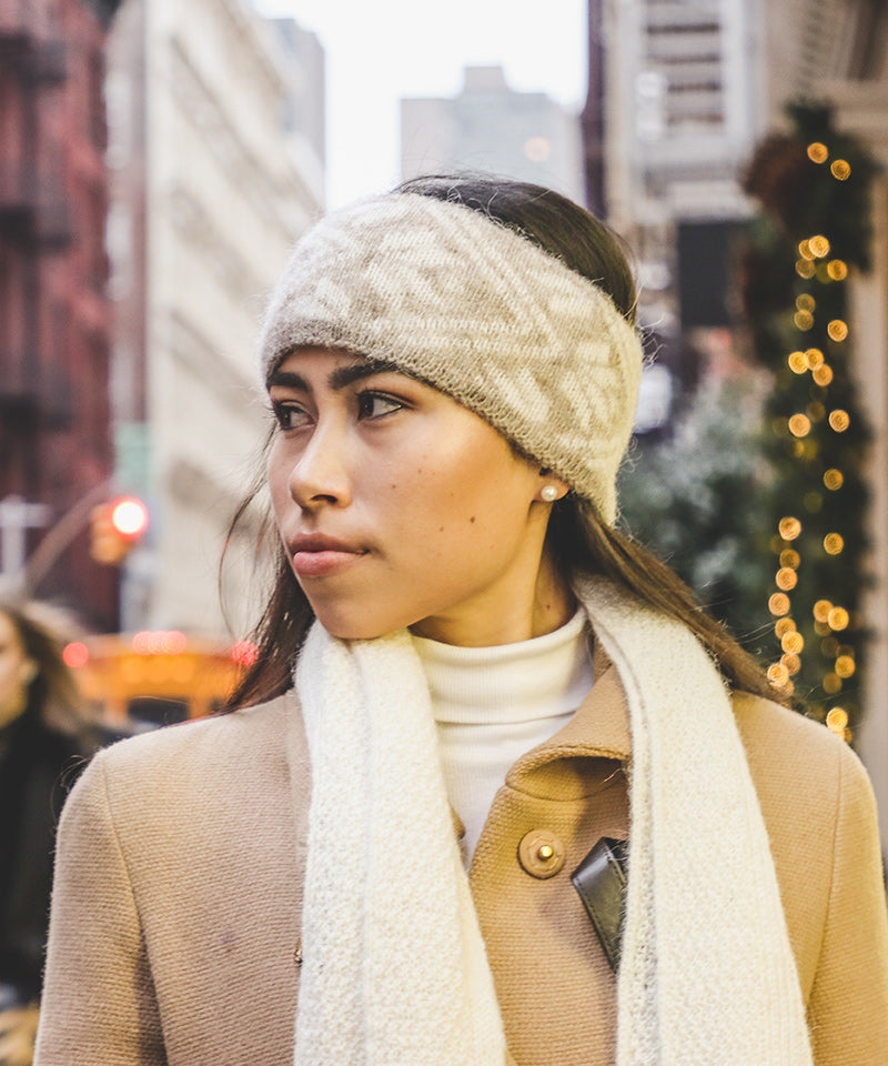 Men and Women's Icelandic Wool Patterned Leaf Beige Headband - 100% Made in Iceland - World Chic