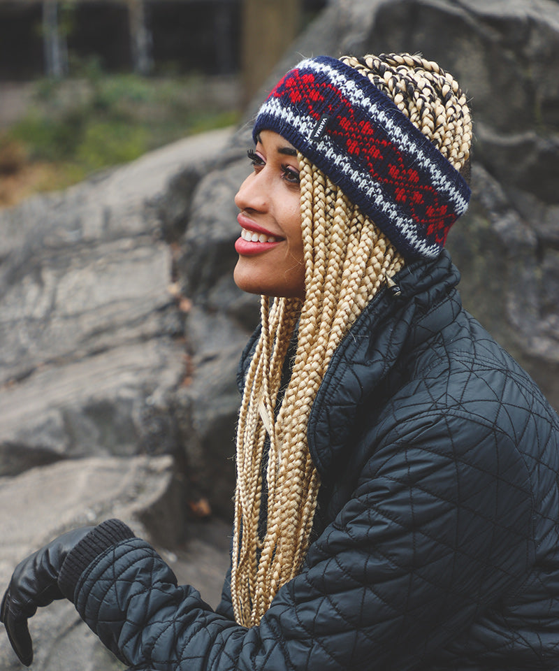 Red and Blue - Men and Women's Icelandic Wool Patterned Headband- 100% Made in Iceland - World Chic