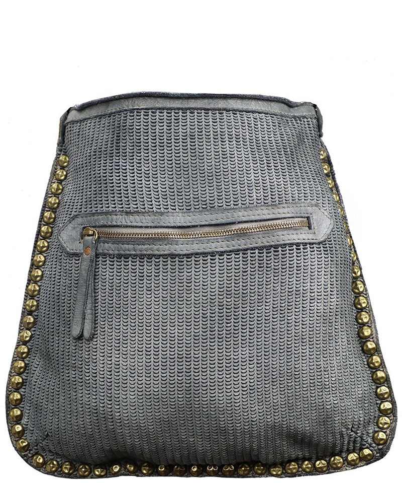 Women's Gray Italian Leather Stitched Handbag. 100% made in Italy - World Chic