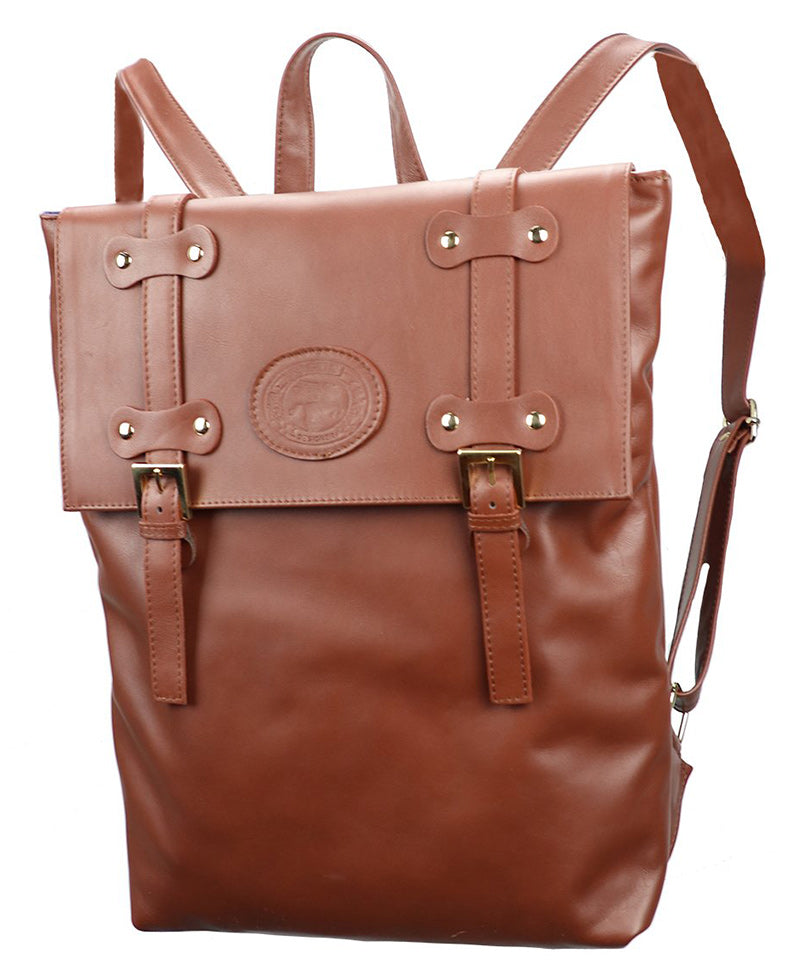 Brown Italian Leather Backpack. 100% made in Italy - Figus Designer - World Chic