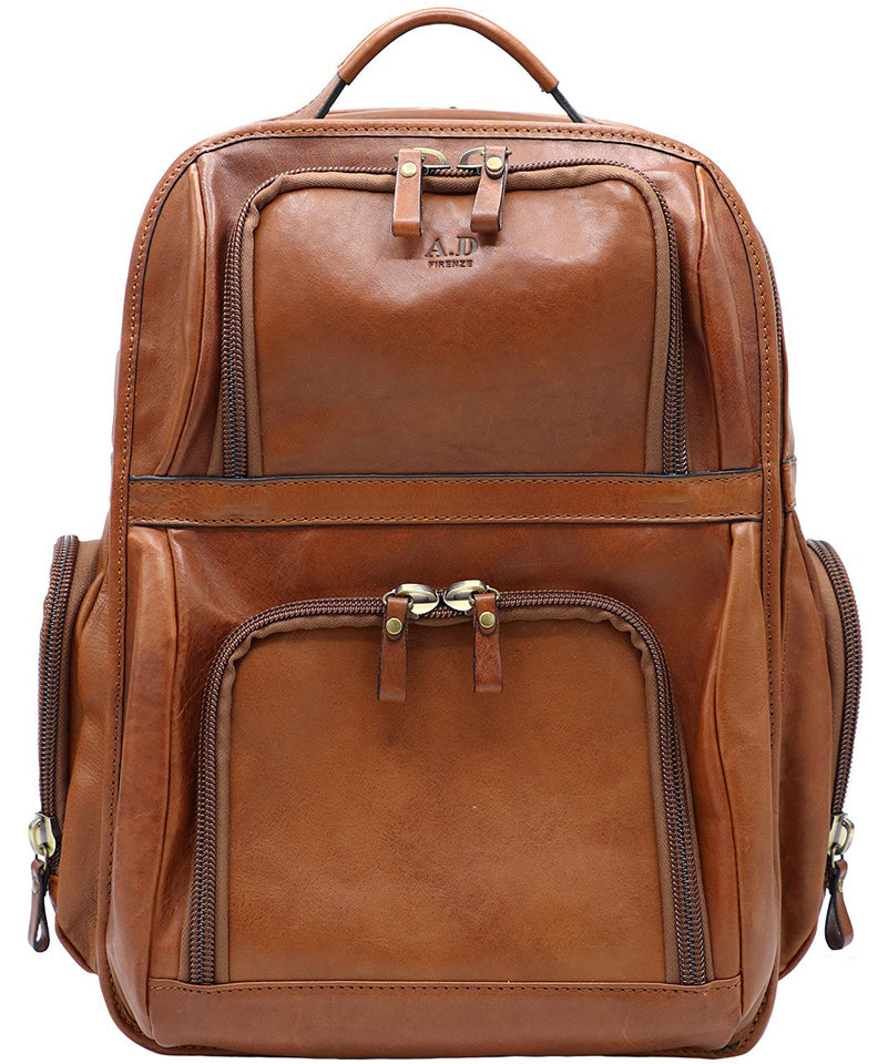 Large Brown Italian Leather Backpack. Perfect for Travel. 100% made in Italy - World Chic