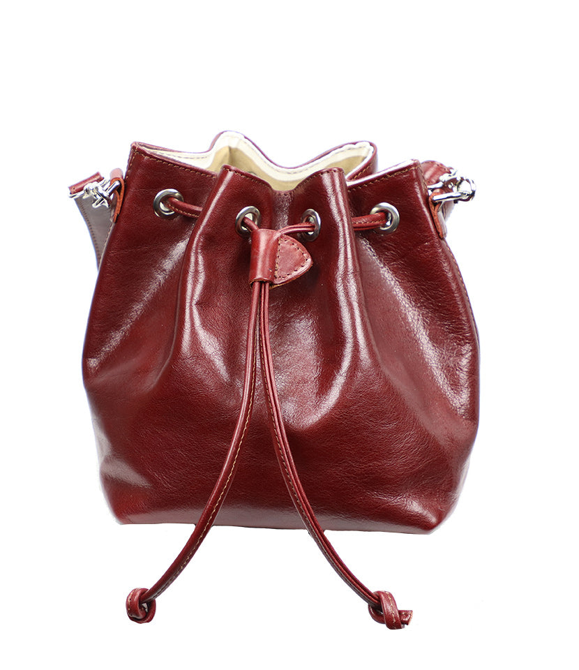 Women's Red Italian Leather Crossbody Bucket Bag - Made in Italy - Figues Designer - World Chic