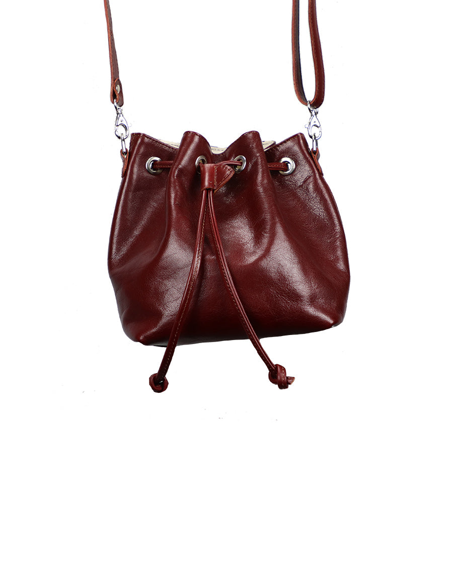 Women's Red Italian Leather Crossbody Bucket Bag - Made in Italy - Figues Designer - World Chic