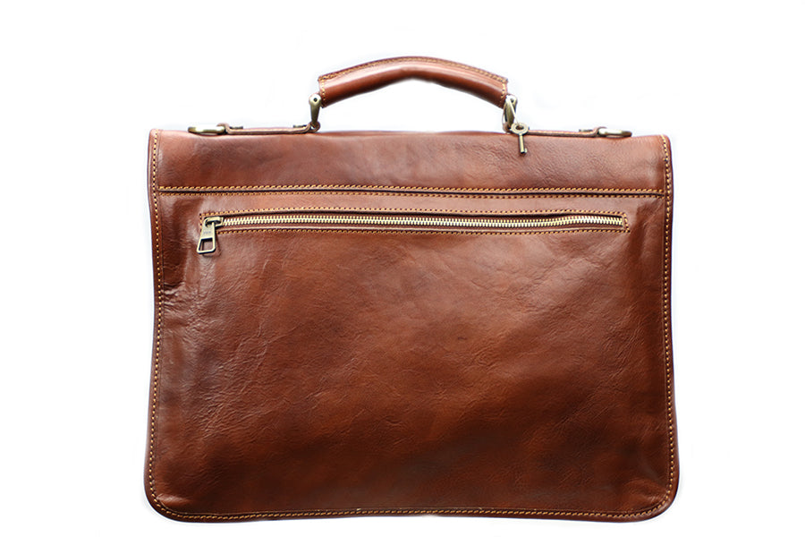 Brown Italian Leather Briefcase - 100% made in Italy - World Chic