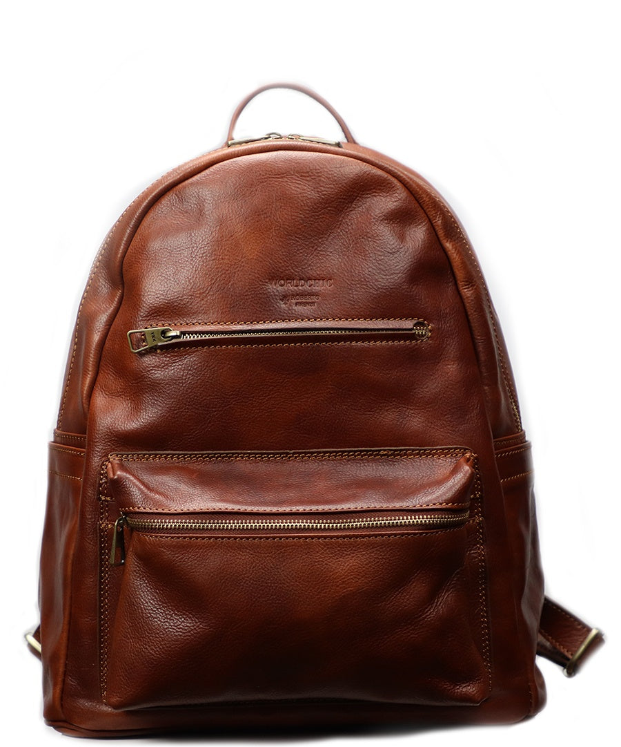 Brown Italian Leather Backpack - 100% made in Italy - World Chic