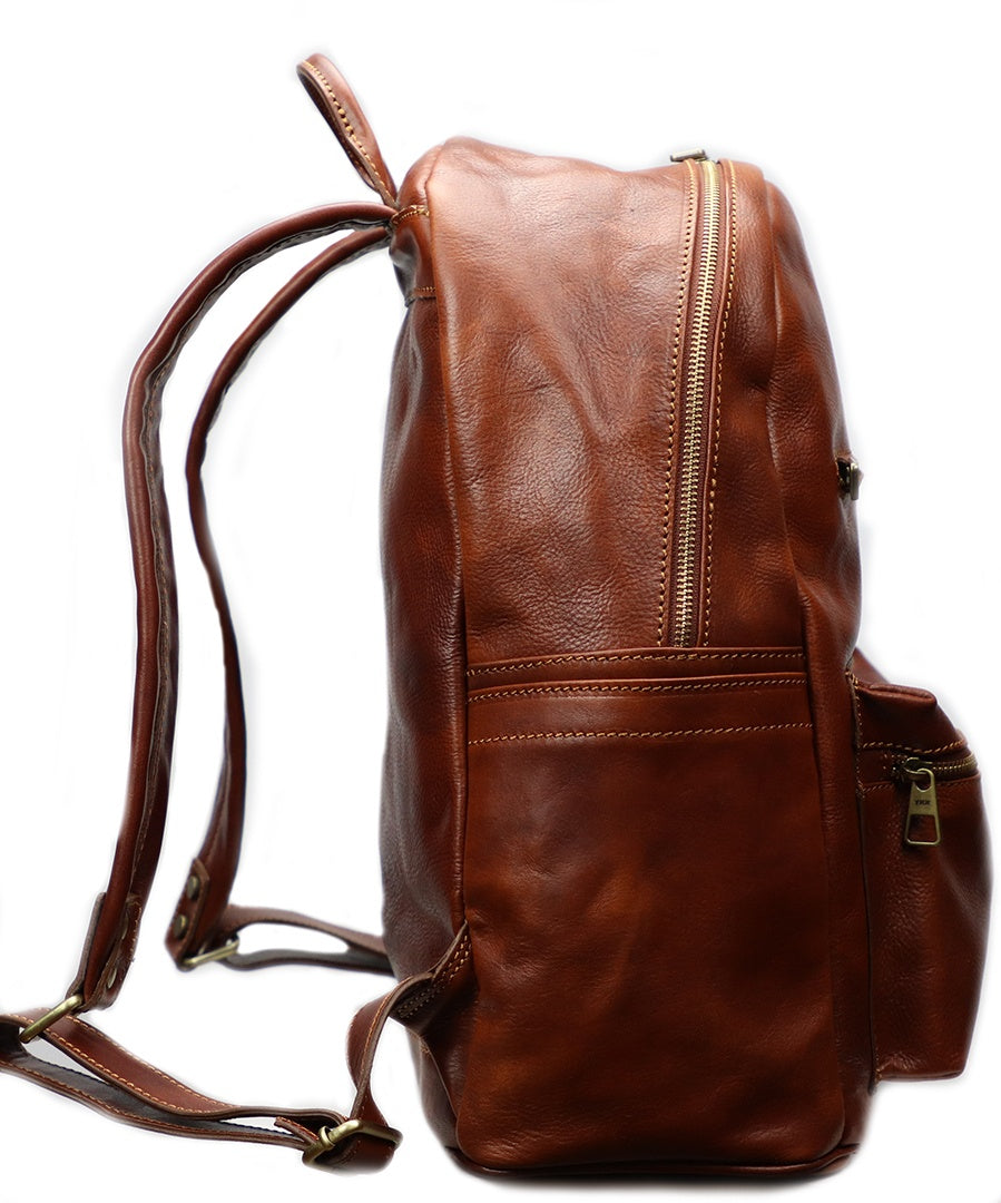 Brown Italian Leather Backpack - 100% made in Italy - World Chic