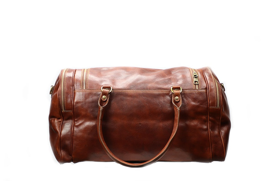 Large Travel Brown Italian Leather Duffle Bag. 100% made in Italy - World Chic