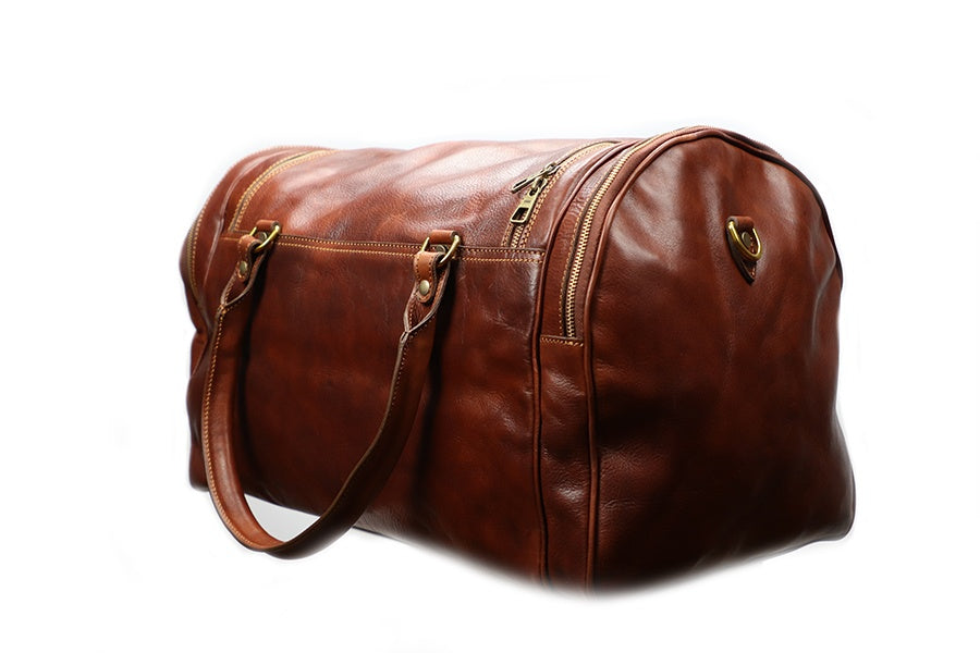 Large Travel Brown Italian Leather Duffle Bag. 100% made in Italy - World Chic