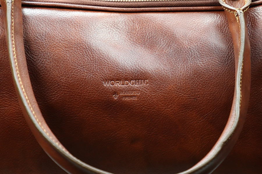 Large Travel Brown Italian Leather Duffle Bag. 100% made in Italy - World Chic