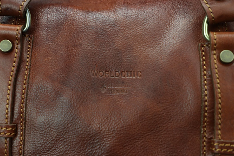 Brown Italian Leather Duffle Bag. 100% Made in Italy - World Chic