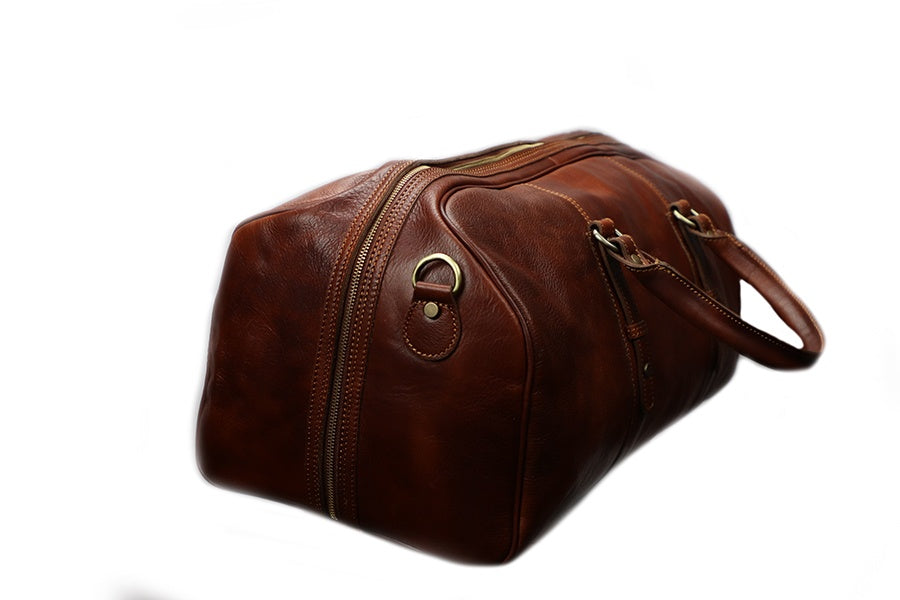 Brown Italian Leather Duffle Bag. 100% Made in Italy - World Chic
