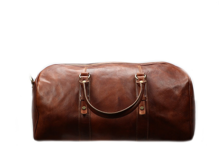 Brown Italian Leather Duffle Bag. 100% Made in Italy - World Chic