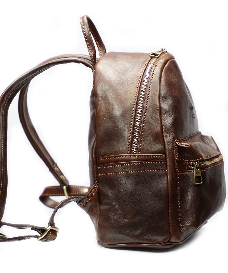 Dark Brown Italian Leather Backpack. 100% Made in Italy - World Chic