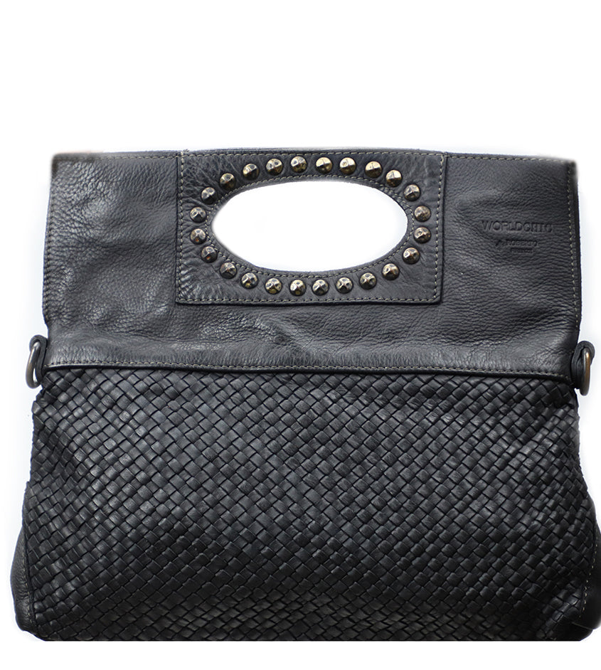 Women's Black Italian Leather Handbag and Crossbody - World Chic