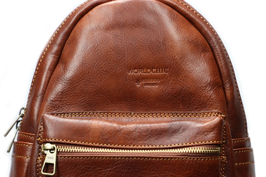 Natural Brown Italian Leather Backpack. 100% Made in Italy - World Chic