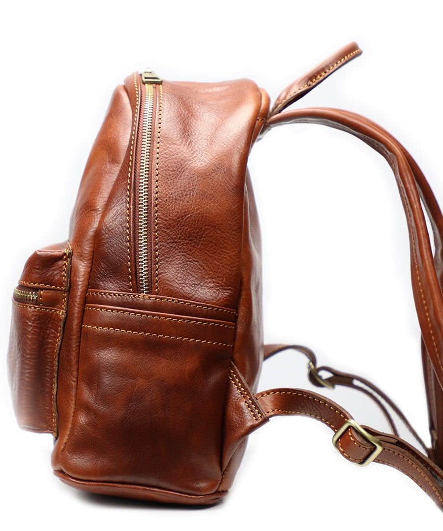 Natural Brown Italian Leather Backpack. 100% Made in Italy - World Chic