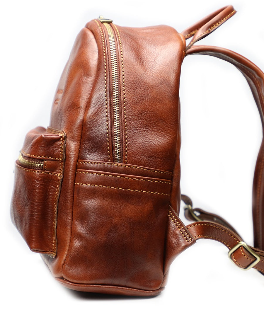 Natural Brown Italian Leather Backpack. 100% Made in Italy - World Chic