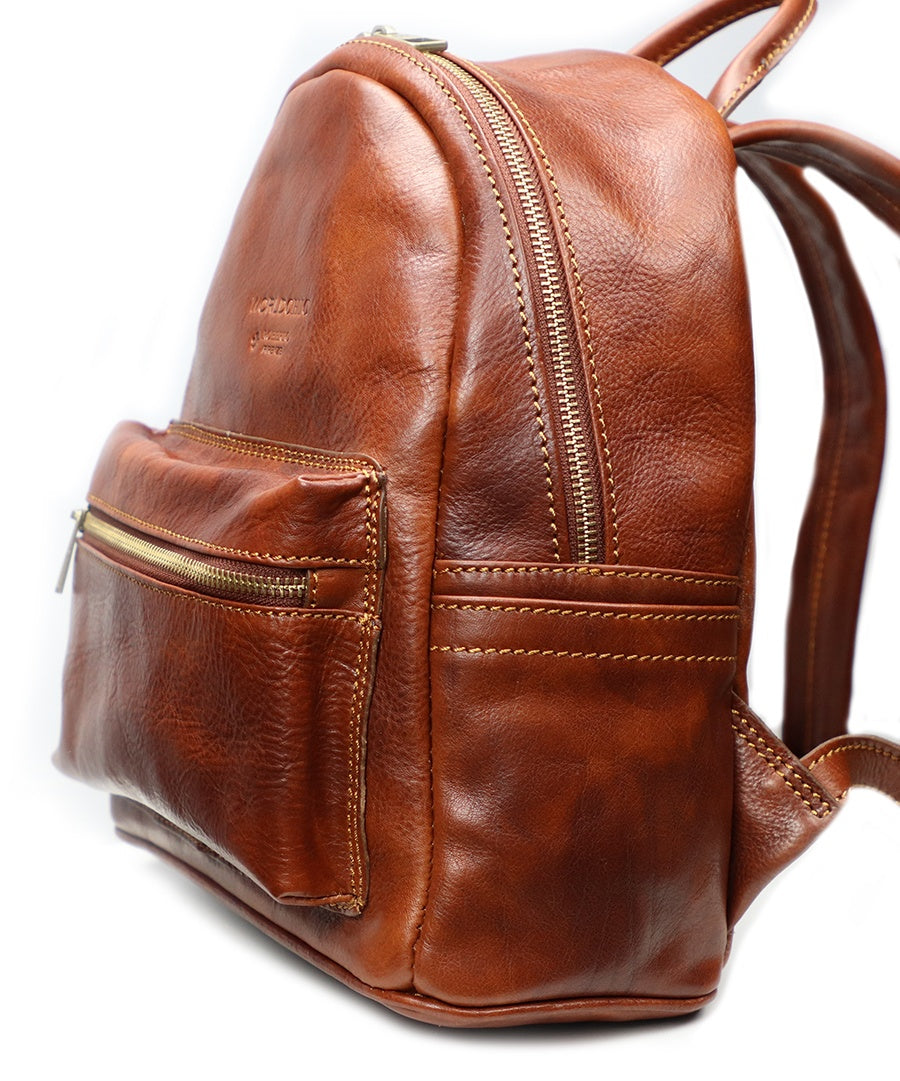 Natural Brown Italian Leather Backpack. 100% Made in Italy - World Chic