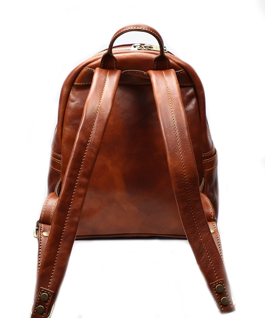 Natural Brown Italian Leather Backpack. 100% Made in Italy - World Chic